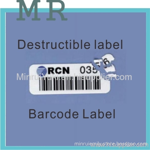 Minrui Destructible Vinyl Label With Barcode, Adhesive Barcode Label